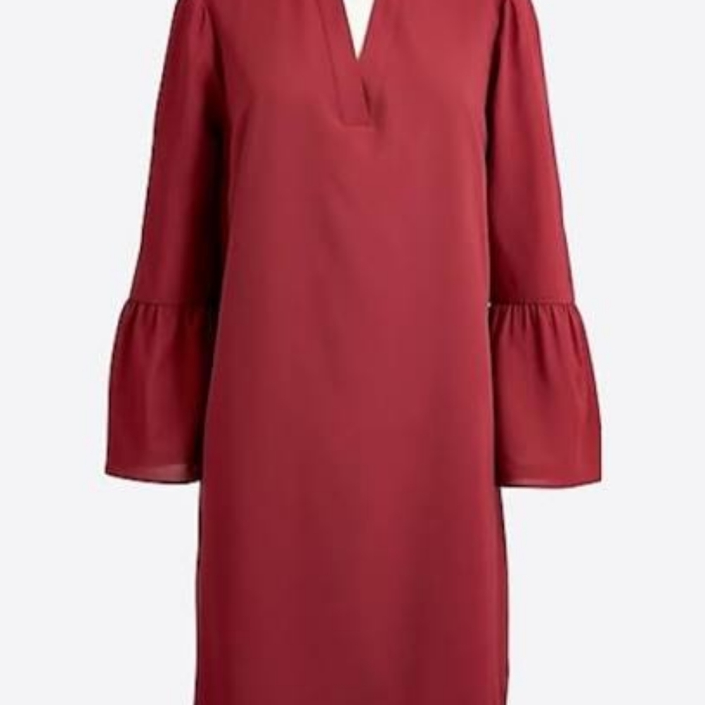 J Crew - Split Neck Bell Sleeve Dress - Burgundy - 14